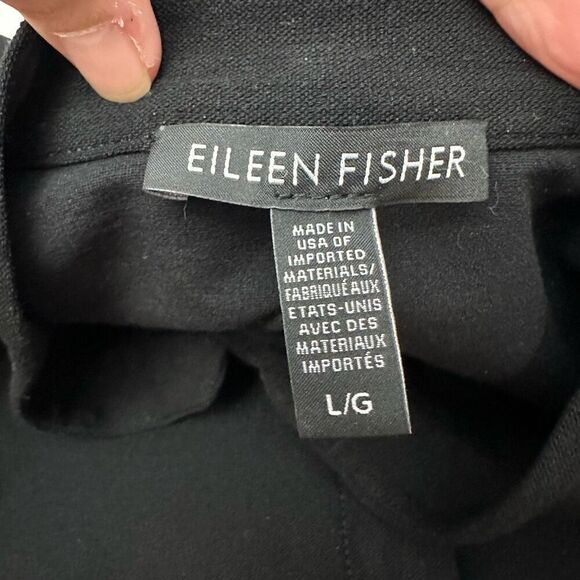 Eileen Fisher Black Stretch Snap Down Crew Neck MidLength Jacket size Large - Picture 6 of 8
